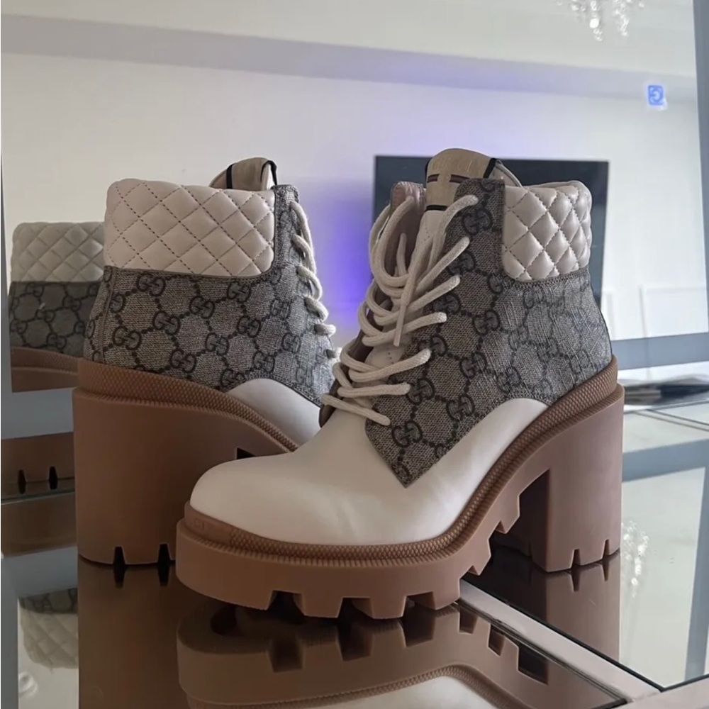 Gucci Trip GG Logo Multocolor Leather Ankle Boots 37.5 - Picture 3 of 5